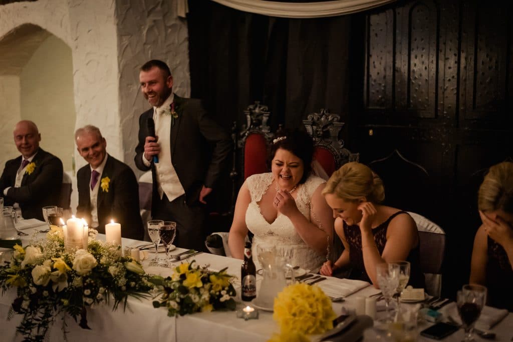 Wedding speech laughter in Kinnitty Castle