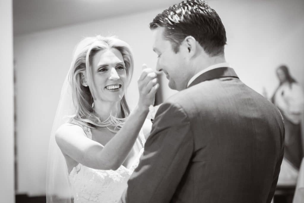 Kinnitty Wedding - bride wipes away groom's tears